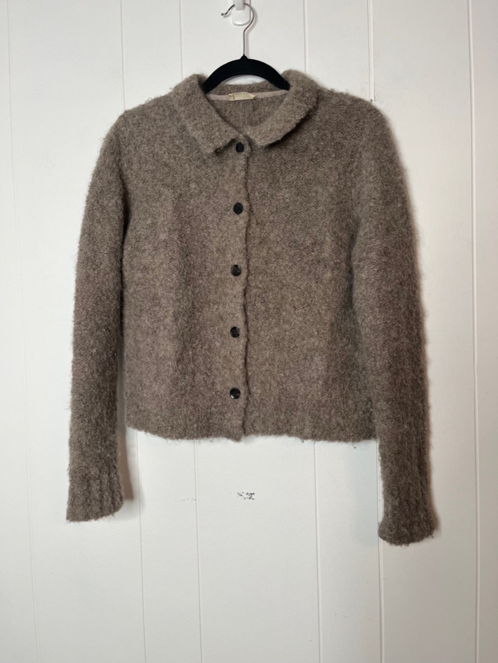 Poetry Alpaca Blend Taupe Teddy Button-Up Cardigan Sweater Size 8
